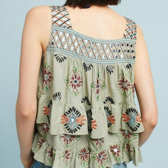 ANTHROPOLOGIE Moulinette Soeurs Lia Tank Top Green Boho Embroidered Size S NWT - Picture 14 of 14